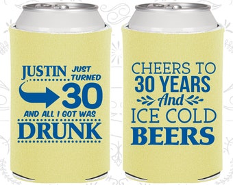 30th Birthday, 30th Birthday Party, Cheers to 30 years, Ice Cold Beers, Birthday Can Coolers, Birthday Coolies (20219)