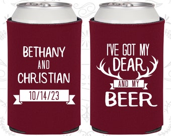 I've got my dear and my beer, Wedding Ideas, Deer Antler Wedding Favors, Antler Wedding Favors, Antler Favors, Custom Can Coolers (286)