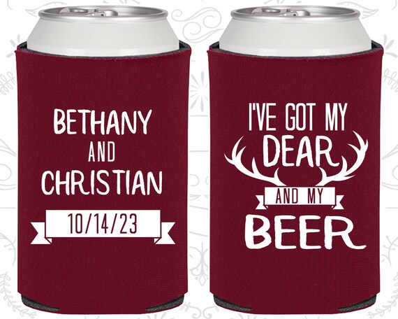 I've got my dear and my beer, Wedding Ideas, Deer Antler Wedding Favors, Antler Wedding Favors, Antler Favors, Custom Can Coolers (286) Il_570xn