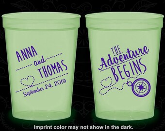 The Adventure Begins, Imprinted Glow Stadium Cups, Compass, Destination, Glow-in-the-Dark (284)