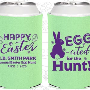 Easter Party Favors, Easter Can Coolers, Easter Party Ideas, Easter Décor, Easter Egg Hunt, Eggcited for the Hunt | 210002
