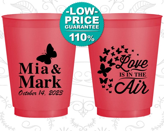Love is in the Air, Wedding Frosted Cups, Spring Wedding, Butterfly Wedding, Red Frosted Cups (C568) Il_570xn