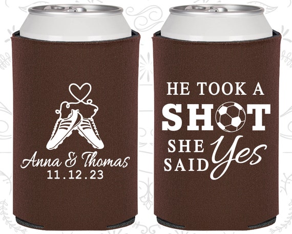 He Took a Shot, She Said Yes, Personalized Gift, Soccer Wedding Gift, Sports Wedding Gift, Cheap Can Coolers (322) Il_570xn