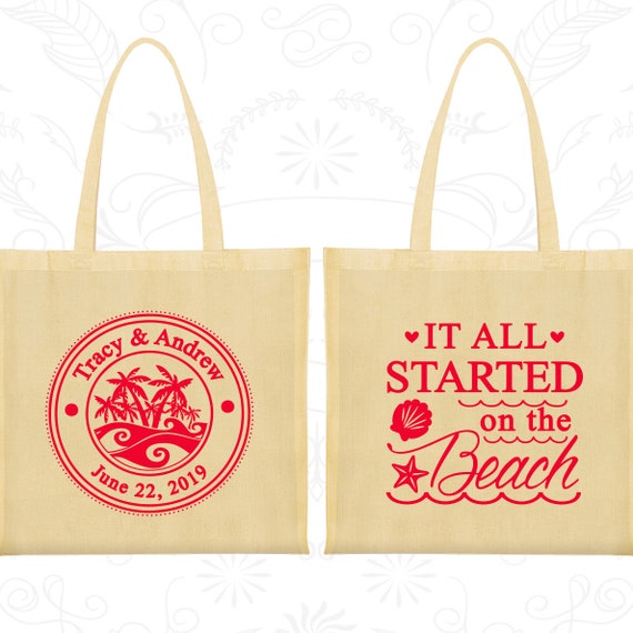 It all started on the beach Bags, Wedding Bags, Beach Wedding Bags, Tropical Wedding, Custom Wedding Tote (418) Il_570xn