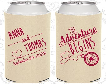 The Adventure Begins, Personalized Wedding, Compass, Destination Wedding Favors, Destination Favors, Wedding Can Coolers (284)