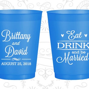 Eat Drink and Be Married, Frosted Party Cups, Hearts, Natural Frosted Cups 30 Bild 1