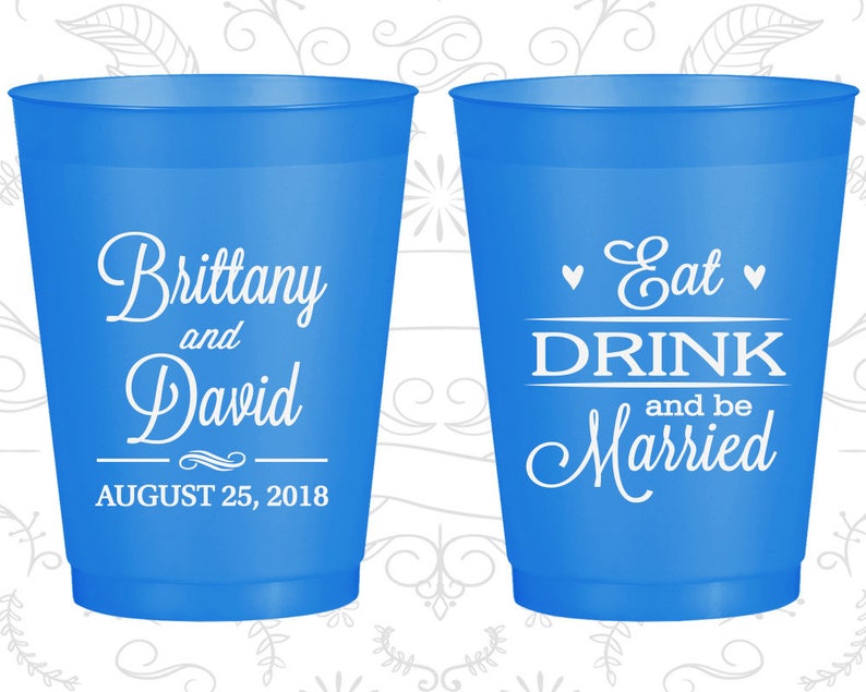 Eat Drink and Be Married, Frosted Party Cups, Hearts, Natural Frosted Cups 30 Bild 1