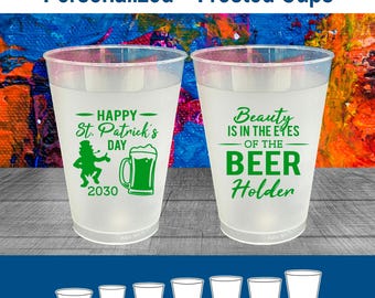 St Patricks Day Frosted Cups, St Patricks Day Party Favors, St Pattys Day, St Patricks Day Idea, Shamrock Cups, Leprechaun Cups | 200019
