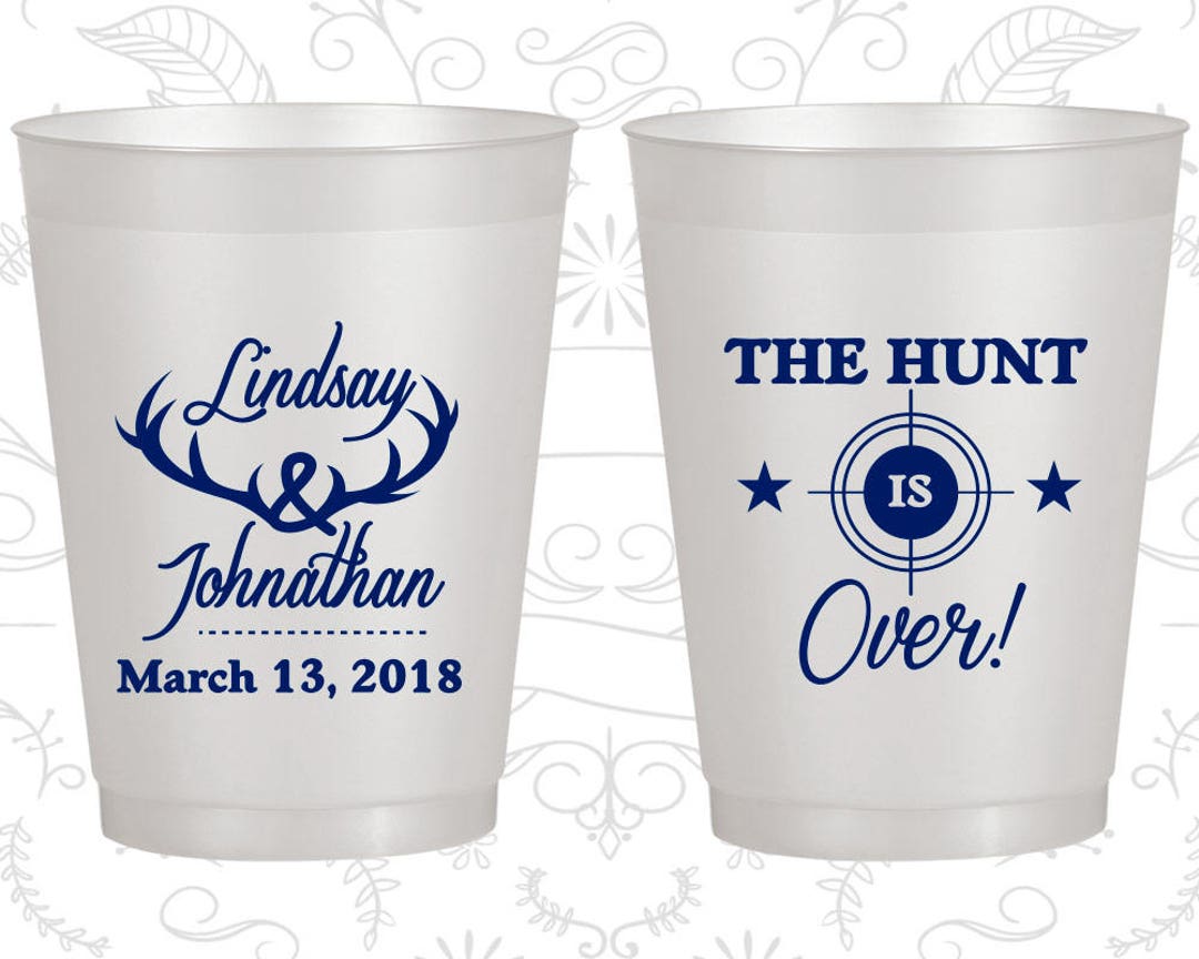 The Hunt is Over, Printed Frosted Cups, Antler Wedding, Deer Antler ...