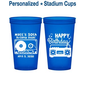50th Birthday Cups, Custom Birthday Party Cups, Vintage Birthday Cups, Happy Birthday Cups, 80s Birthday Cups, Birthday Cups | 20117 image 1