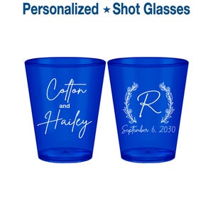 100 pcs | Personalized Plastic Shot Glasses, Translucent Blue 2 oz Acrylic Shot Glass, Custom Wedding Favors, Birthday | 803