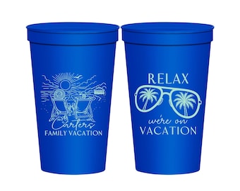 Family Vacation Plastic Cups, Vacation Favors, Family Vacation Gifts, Family Beach Trip, Tropical Vacation Cups, Beach Please | 180006