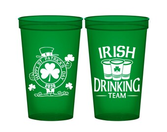 St Patricks Day Plastic Cups, St Patricks Day Favors, Saint Paticks Day, Irish Favors, Irish Drinking Team, Leprechaun Cups | 200006