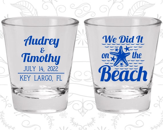 We did it on the beach Shot Glasses, Custom Shot Glass, Beach Wedding Shot Glasses, Starfish Wedding Shot Glasses (412) Il_570xn