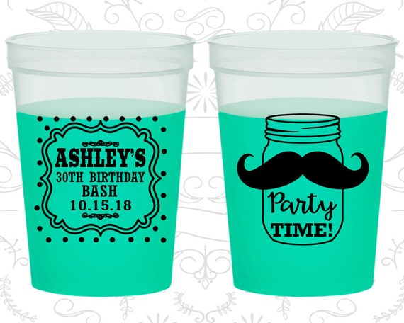 30th Birthday Mood Cups, Mason Jar Birthday, Rustic Birthday, Mustache Birthday, Birthday Color Changing Cups (20281) Il_570xn