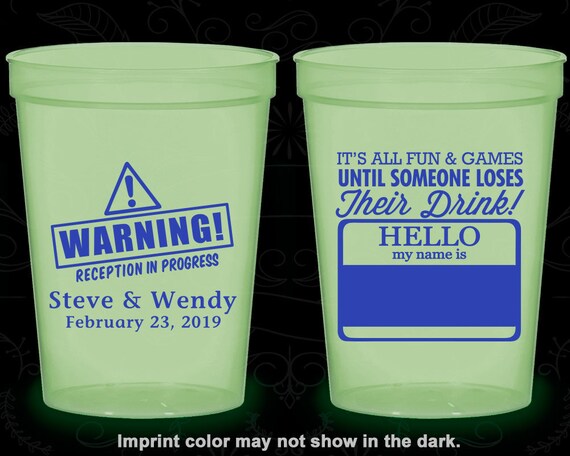 Hello My Name Is Glow Stadium Cups Name Tag Warning Reception