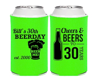 Birthday Can Coolers, Beerday, 30th Birthday, Birthday Party Favors, Custom Birthday Can Cooler, Personalized Favors | 20215