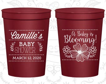 Floral Baby Shower Cups, Personalized Baby Shower Cups, A Baby is Blooming, Baby Shower Gifts, Baby Shower Guest Favors (90009)