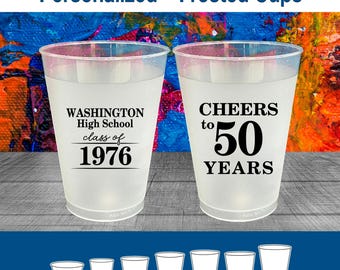 High School Reunion Frosted Cups, Class of 1976 Reunion, 50 Year Class Reunion Ideas, College Reunion, Reunion Decorations | 140004