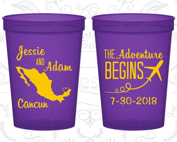 The Adventure Begins, Personalized Drink Cups, Plane, Mexico Wedding Cups, Plastic Party Cups (275) Il_570xn