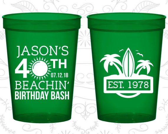 40th Birthday Cups, Custom Birthday Favor Cups, Beach Birthday Cups, Tropical Birthday Cups, Birthday Cups (20212) Il_570xn