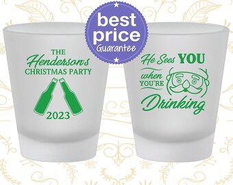 Christmas Shot Glass, Christmas Party Favors, Holiday Shot Glasses, Christmas Office Party Favors, He Sees You When You're Drinking (280015)