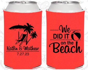 We did it on the beach, Wedding Party Favors, Beach Wedding Favors, Tropical Wedding Favors, Wedding Can Holder (417)
