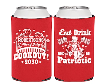 4th of July Party Favors, 4th of July Can Coolers, July 4th Gifts, 4th of July BBQ, Eat Drink and Be Patriotic | 220004