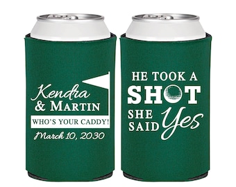 He Took a Shot, She Said Yes, Personalized Wedding Favors, Golf Wedding Favors, Sports Wedding Favors, Wedding Can Coolers | 320