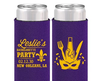 Nola Bachelorette Can Cooler, Mardi Gras Bachelorette Can Cooler, New Orleans Bachelorette Party Can Cooler, Bachelorette Coolers | 60185