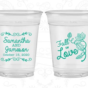 Fall in Love, Promotional Soft Plastic Cups, Fall in Love Wedding, Fall Wedding, Floral Wedding, Leaves, Disposable Cups | 377