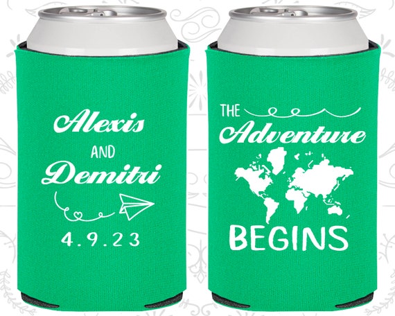 The Adventure Begins, Unique Wedding, Destination Wedding, Travel Wedding, World Map, Wedding Beer Can Coolers (276) Il_570xn