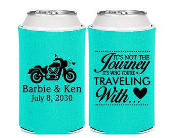 Wedding Ideas, Motorcycle Wedding Favor, Destination Wedding Favors, Its not the Journey, Its who your traveling with, Can Coolers | 388