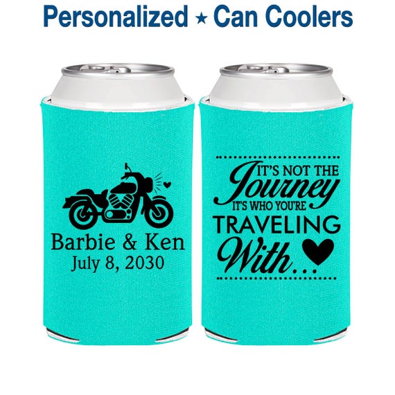 Wedding Ideas, Motorcycle Wedding Favor, Destination Wedding Favors, Its not the Journey, Its who your traveling with, Can Coolers | 388