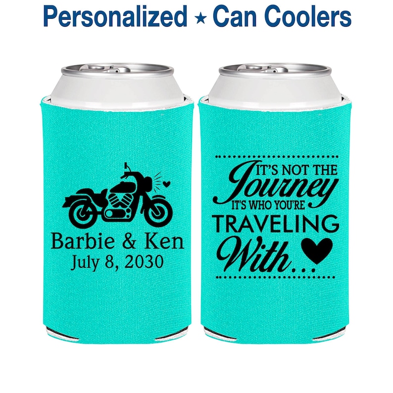 Wedding Ideas, Motorcycle Wedding Favor, Destination Wedding Favors, Its not the Journey, Its who your traveling with, Can Coolers | 388 image 1