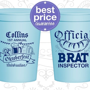 Oktoberfest Plastic Cups, Oktoberfest Party Favors, Oktoberfest Decor, Oktoberfest Gift, Official Brat Inspector | 240011