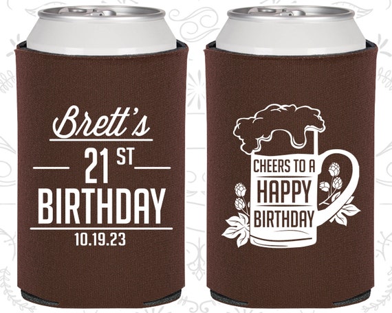 21st Birthday, 21st Birthday Party, Cheers to a Happy Birthday, Birthday Can Coolers, Birthday Coolies (20005) Il_570xn