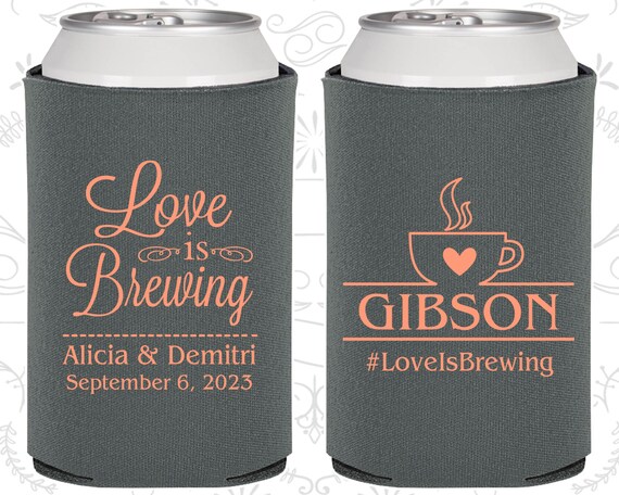 Love is Brewing, Wedding, Romantic Wedding Favors, Love Wedding Favors, Coffee Cup, Custom Can Coolers (588) Il_570xn