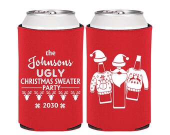 Christmas Favors, Christmas Can Cooler, Custom Christmas, Holiday Favors, Ugly Christmas Sweater Party, Tacky Sweater Party | 280022
