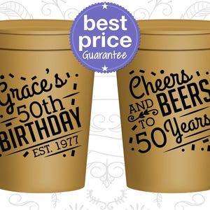 50th Birthday Party Cups, Personalized Birthday Cups, Custom Birthday Cups, Birthday Stadium Cups, Birthday Party Favors | 20003