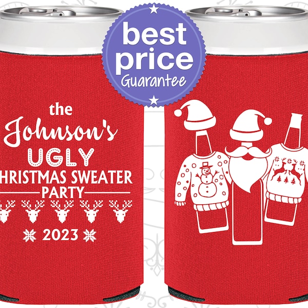 Christmas Favors, Christmas Can Cooler, Custom Christmas, Holiday Favors, Ugly Christmas Sweater Party, Tacky Sweater Party (280022)