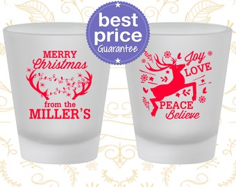 Christmas Shot Glasses, Christmas Favors, Custom Christmas, Holiday Shot Glass, Holiday Party Favors, Joy Love Peace Believe (280003)