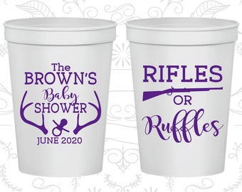 Rifles and Ruffles, Baby Shower Cups, Antler Baby Shower Cups, Hunting Baby Shower Cups, Baby Shower Favors (90122)