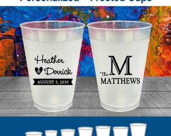 Custom Frosted Cups, Monogram, Wedding Favors, Wedding Cups, Personalized Plastic Cups | 402