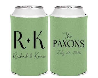 Custom Wedding Can Coolers, Personalized Reception Beverage Insulators, Monogram Wedding Favors | 802