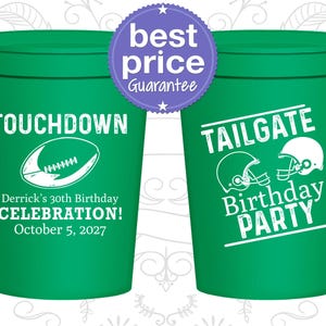 30th Party Favor Cups, Football Birthday, Tailgate Birthday, Party Favor Cups, Fun Birthday Cups | 20189