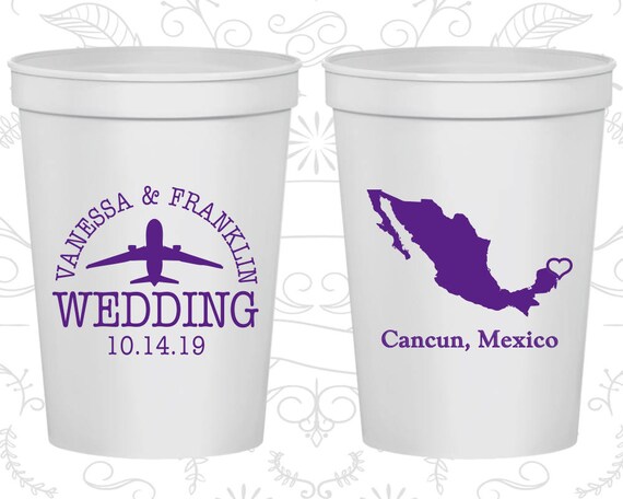 Mexico Wedding Cups, Mexico Wedding, Imprinted Cups, Destination Wedding, Plastic Beer Cups, Cancun Cups (184) Il_570xn