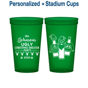 Christmas Plastic Cups, Custom Christmas Cups, Holiday Cups, Holiday Favors, Ugly Christmas Sweater Party, Tacky Sweater Party | 280022 image 1