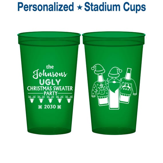 Christmas Plastic Cups, Custom Christmas Cups, Holiday Cups, Holiday Favors, Ugly Christmas Sweater Party, Tacky Sweater Party | 280022