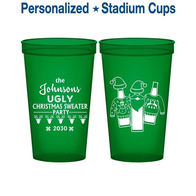Christmas Plastic Cups, Custom Christmas Cups, Holiday Cups, Holiday Favors, Ugly Christmas Sweater Party, Tacky Sweater Party | 280022 image 1